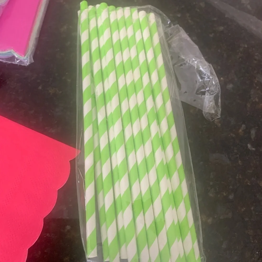 Party Drink Napkins & Striped Pink & Green Straws, cute bright colors, NWT,